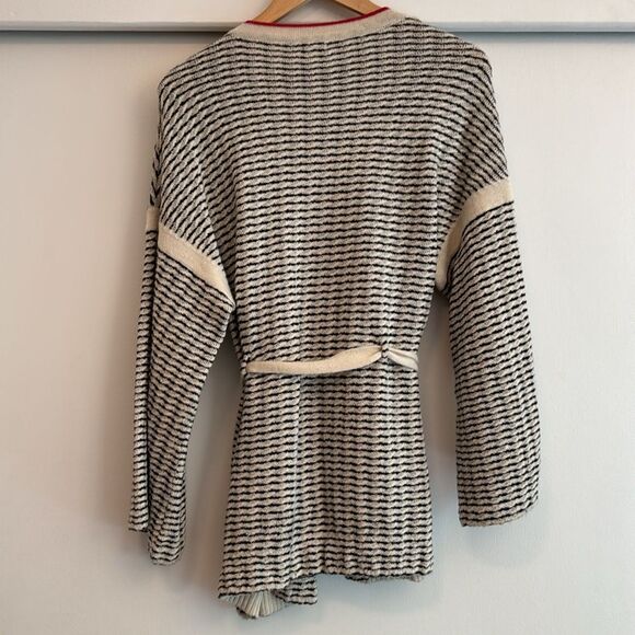 Rachel Comey Medium Black & Cream Alpaca Patterned Belted Cardigan Kimono Jacket - Picture 4 of 6